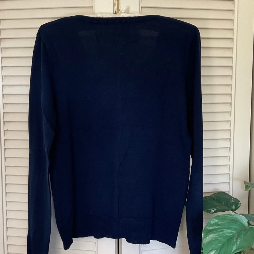 Tabitha Navy Cardigan with Vibrant Red Floral Design - Picture 5 of 5